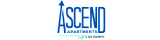 Bold Ascend Apartments logo in striking blue with an upward arrow design, symbolizing growth and elevation.