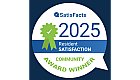 SatisFacts 2025 Resident Satisfaction Community Award Winner badge in blue and green.