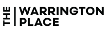 Sleek black and white logo for The Warrington Place, showcasing modern typography and design.
