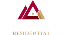 Modern logo design for Tripoint Residential, featuring a sleek, geometric house symbol in maroon and beige.