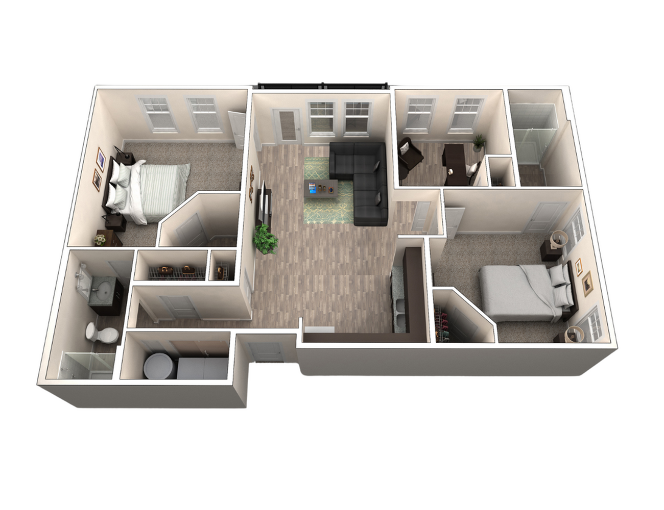 Flat 301 floor plan rendering at The Ave Apartments