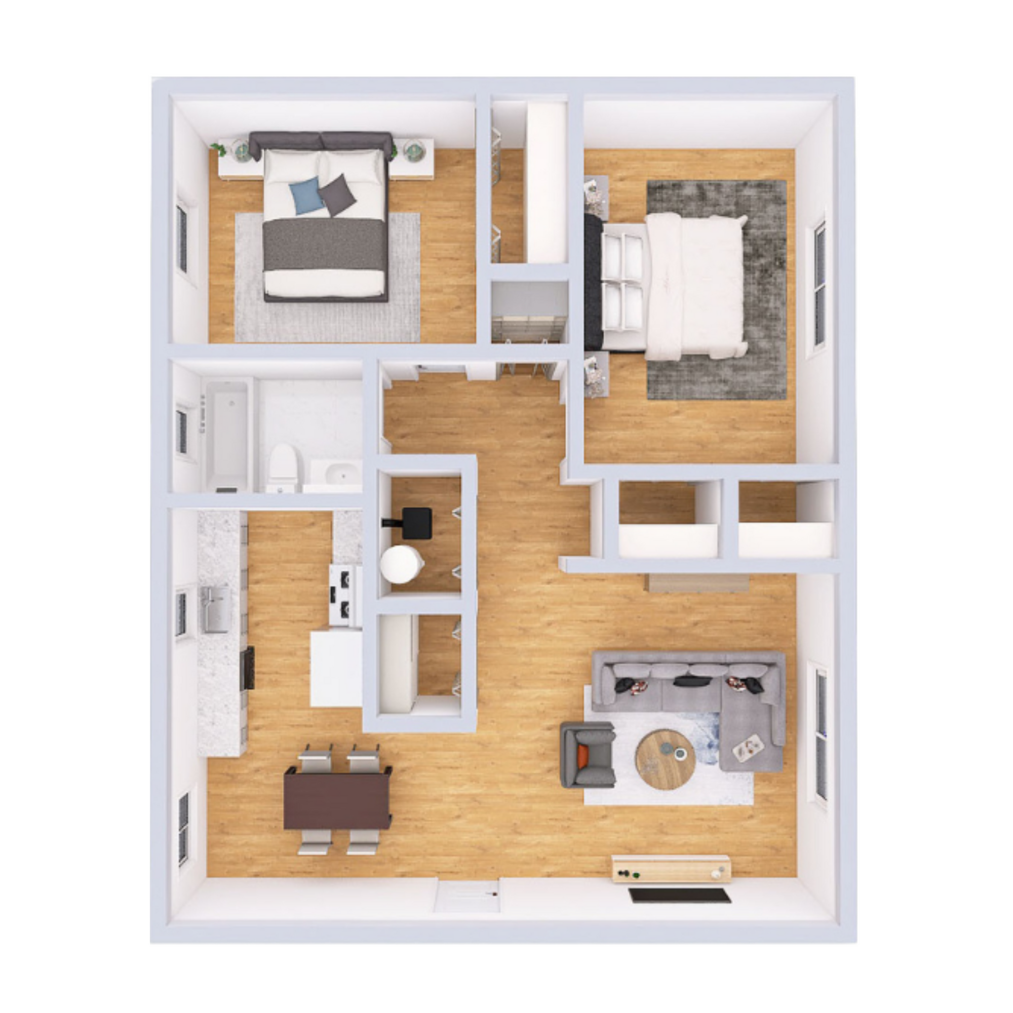 Encore two-bedroom, one-bathroom floor plan at Cadence of Newport