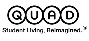 Modern logo design featuring QUAD, representing innovative student living, reimagined.