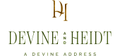 Elegant Devine and Heidt logo featuring gold and green hues with the tagline 'A Devine Address.'