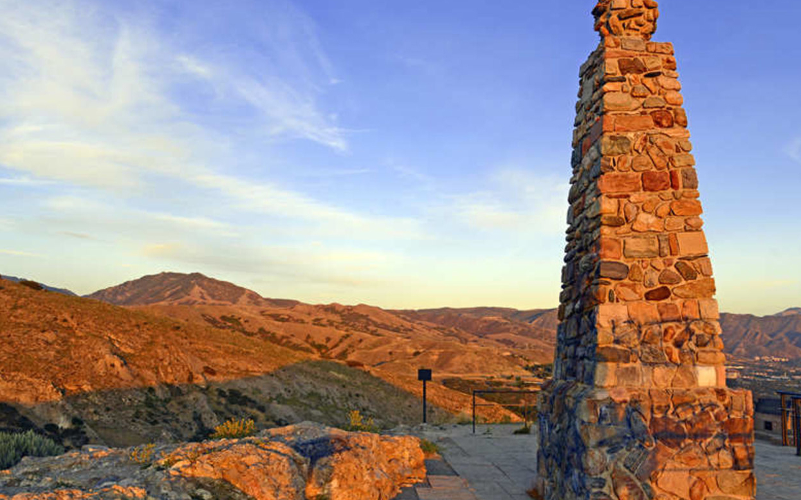 Scenic overlook from Ensign Peak near Salt Lake City with panoramic mountain and valley views.