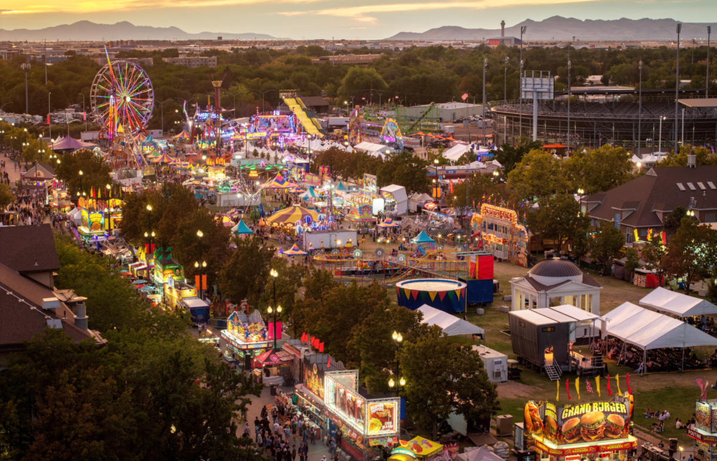 Evening view of a nearby Salt Lake entertainment destination with events and attractions.
