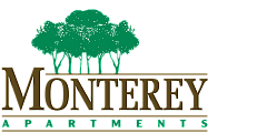 Monterey Apartments logo with green tree silhouette