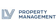 LV Property Management logo with modern design in navy blue.