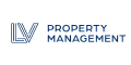 Logo of LV Property Management with stylish capital letters in blue.