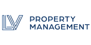 LV Property Management logo featuring a sleek, modern design in deep blue.