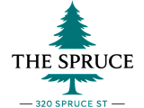 Elegant logo for 'The Spruce' featuring a stylized tree and address 320 Spruce St, conveying nature-inspired living.