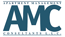 AMC logo with bold, blue letters representing Apartment Management Consultants L.L.C.