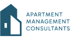 Minimalist logo design for Apartment Management Consultants featuring a stylized building and bold text.