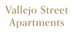 Elegant logo of Vallejo Street Apartments in gold lettering, conveying luxury and style.