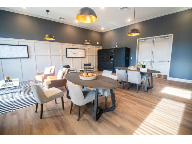 clubhouse interior with table and seating