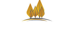Elegant logo design featuring stylized golden trees on a gentle slope, symbolizing growth and harmony.