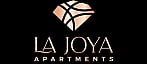 Elegant La Joya Apartments logo featuring a luxurious rose gold gem design on a sleek black background.