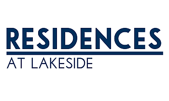 Logo of Residences at Lakeside in bold navy blue font, promising luxurious lakeside living.