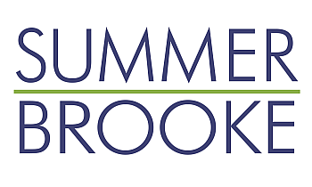 Modern typography logo featuring the words 'Summer Brooke' in elegant, bold letters with a subtle green underline.