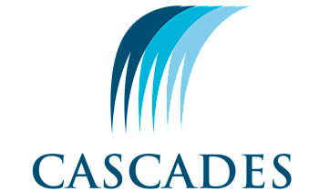 Elegant Cascades logo featuring dynamic cascading blue lines, symbolizing flow and movement.
