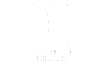 Elegant Dominion Heights logo featuring bold, sophisticated lettering on a sleek black background.