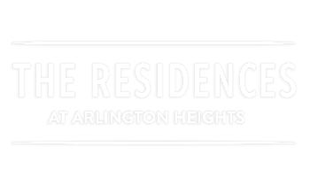 Elegant logo of The Residences at Arlington Heights, featuring a sleek black and white design.