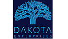 Dakota Enterprises logo featuring an intricate blue tree design with the tagline 'Investing in Communities' on a dark background.