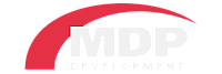 Dynamic MDP Development logo featuring a bold red arc over modern white lettering.