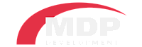 Bold and dynamic MDP Development logo featuring a striking red arc and contemporary typography.