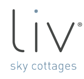 Sleek LIV sky cottages logo with minimalist design in gray and blue.