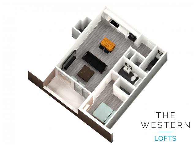 1 Bedroom 1.5 Bathroom Floor Plan at The Western