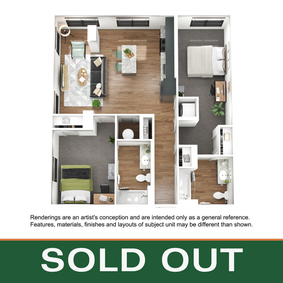 Floor plan layout diagram for 2BR/2BA - B6