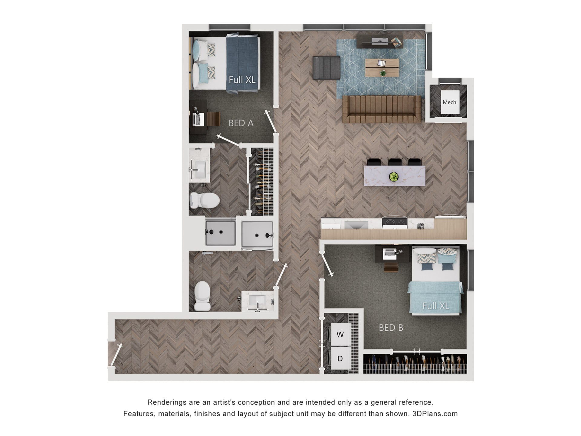 2BR/2BA - B4 Flatland – ID:1124170 Floorplan Image