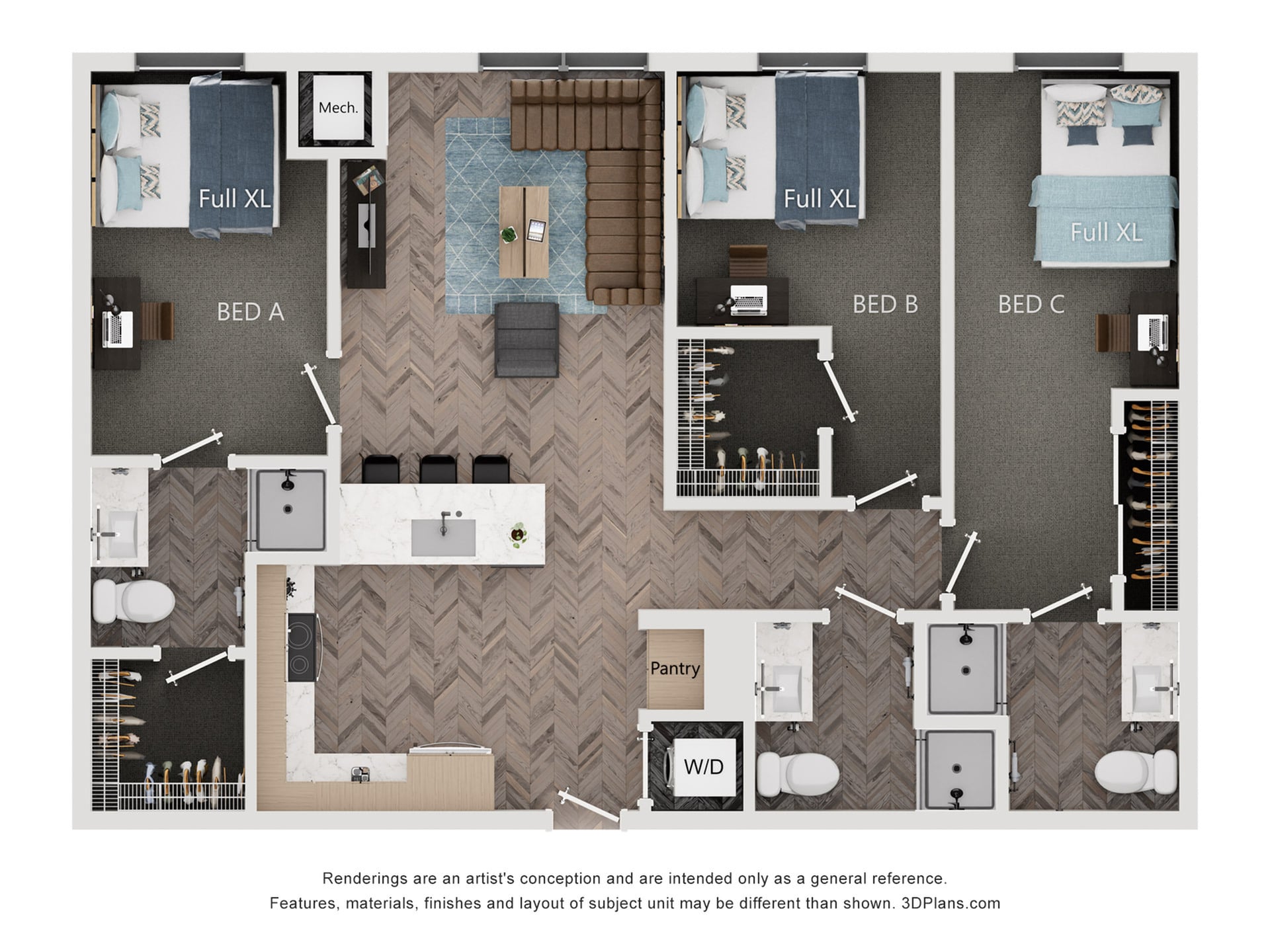 3BR/3BA - C1 – ID:1124171 Floorplan Image