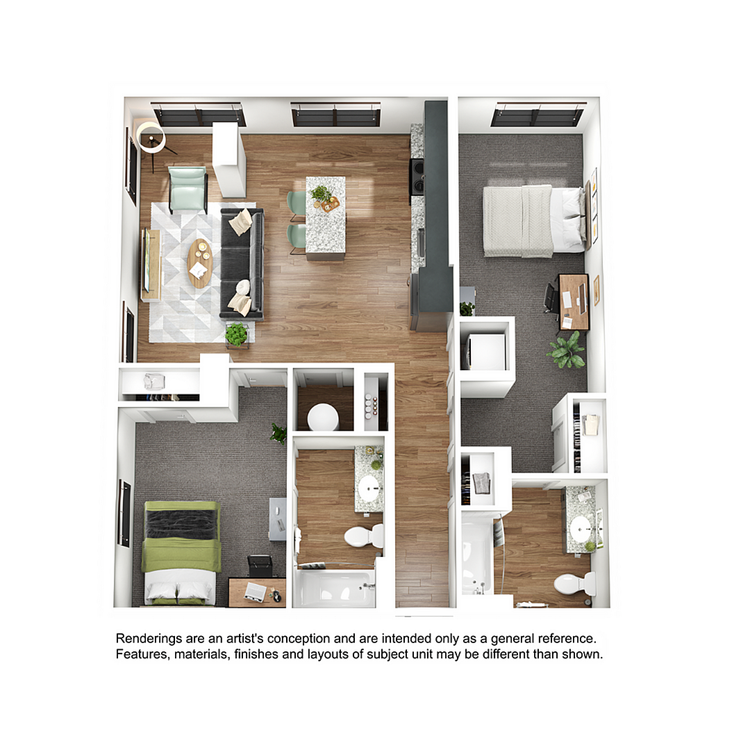 Floor plan layout diagram for 2BR/2BA - B6