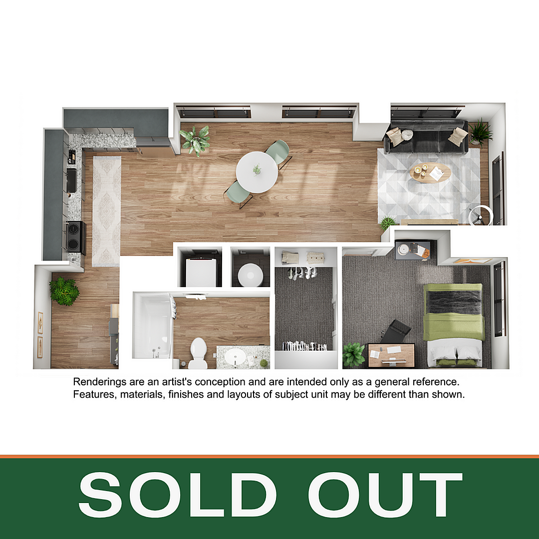 Floor plan layout diagram for 1BR/1BA - A1
