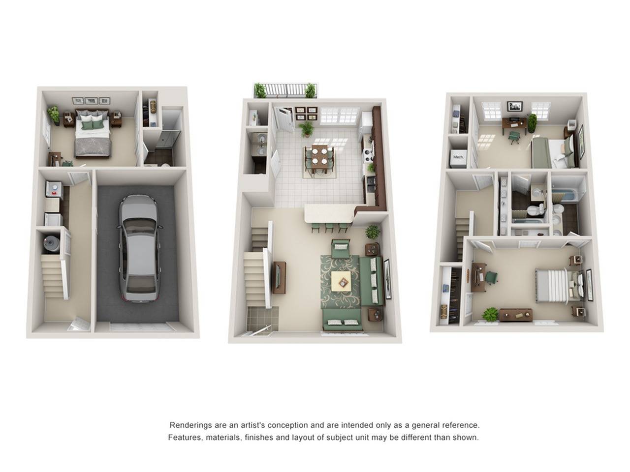 3BR/3.5BA G Upgrade 3 Bed Apartment Canvas Townhomes Allendale