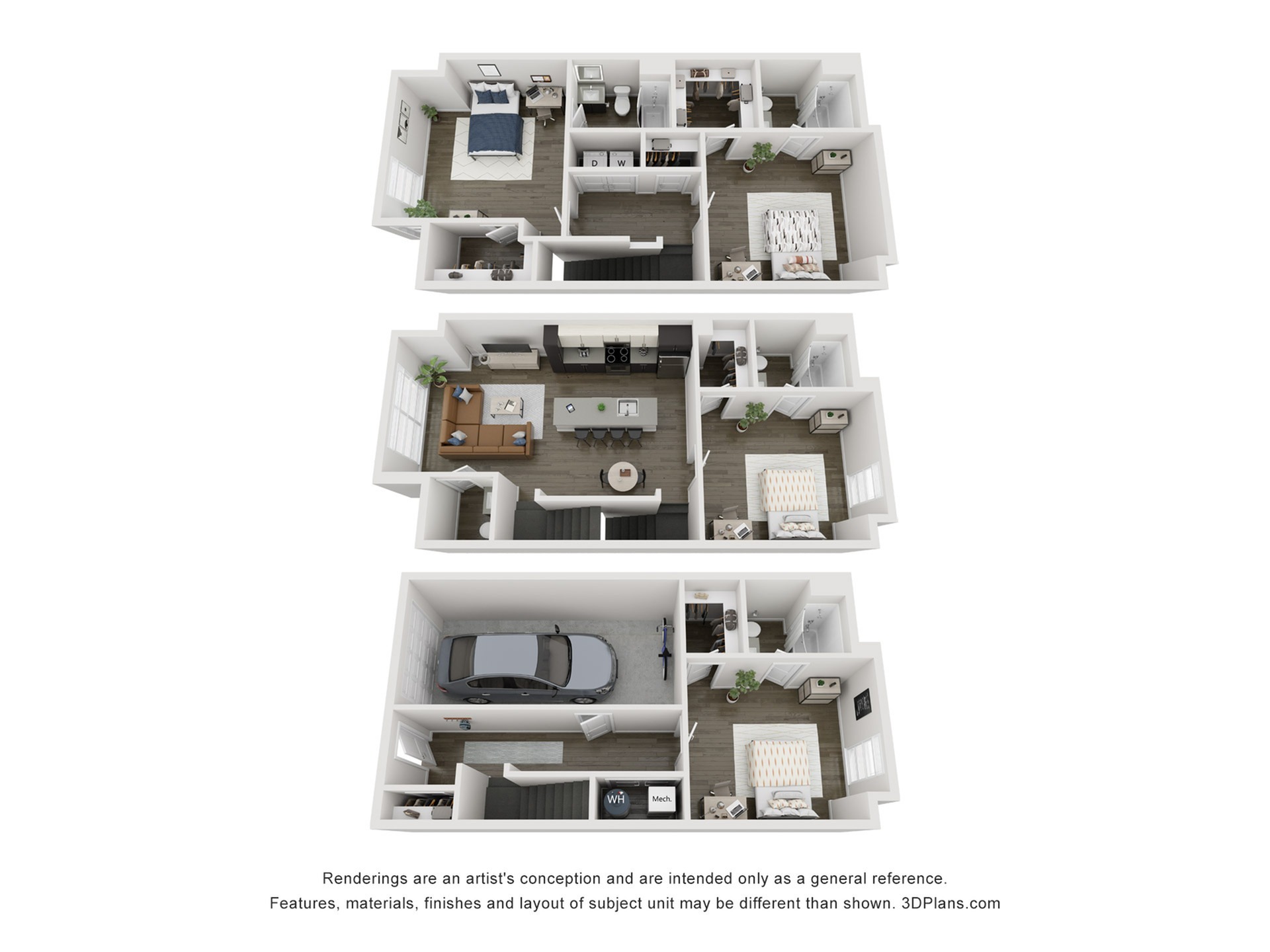 Floor plan layout diagram for 4BR/4.5BA - D5 Townhome