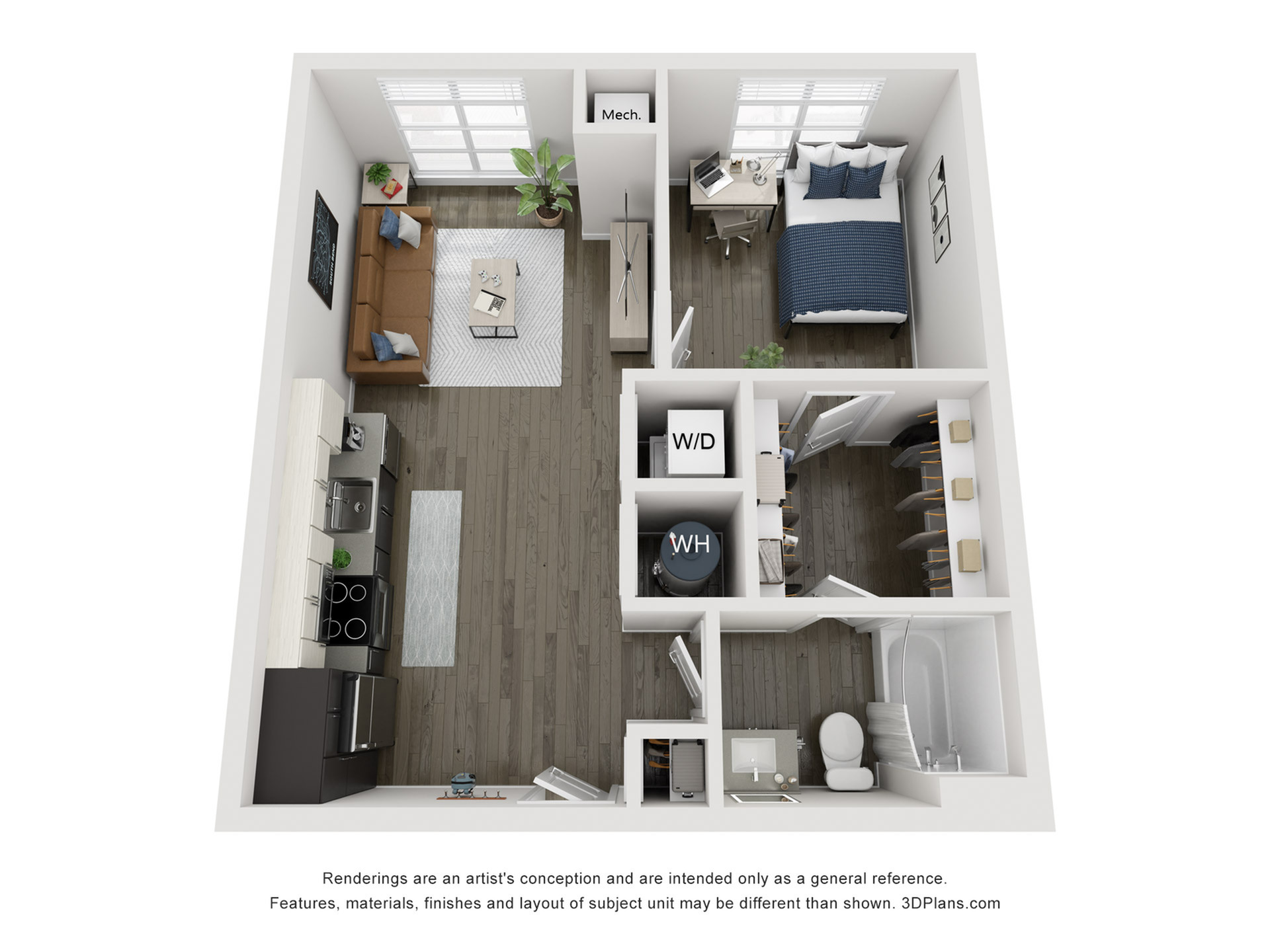 Floor plan layout diagram for 1BR/1BA - A1