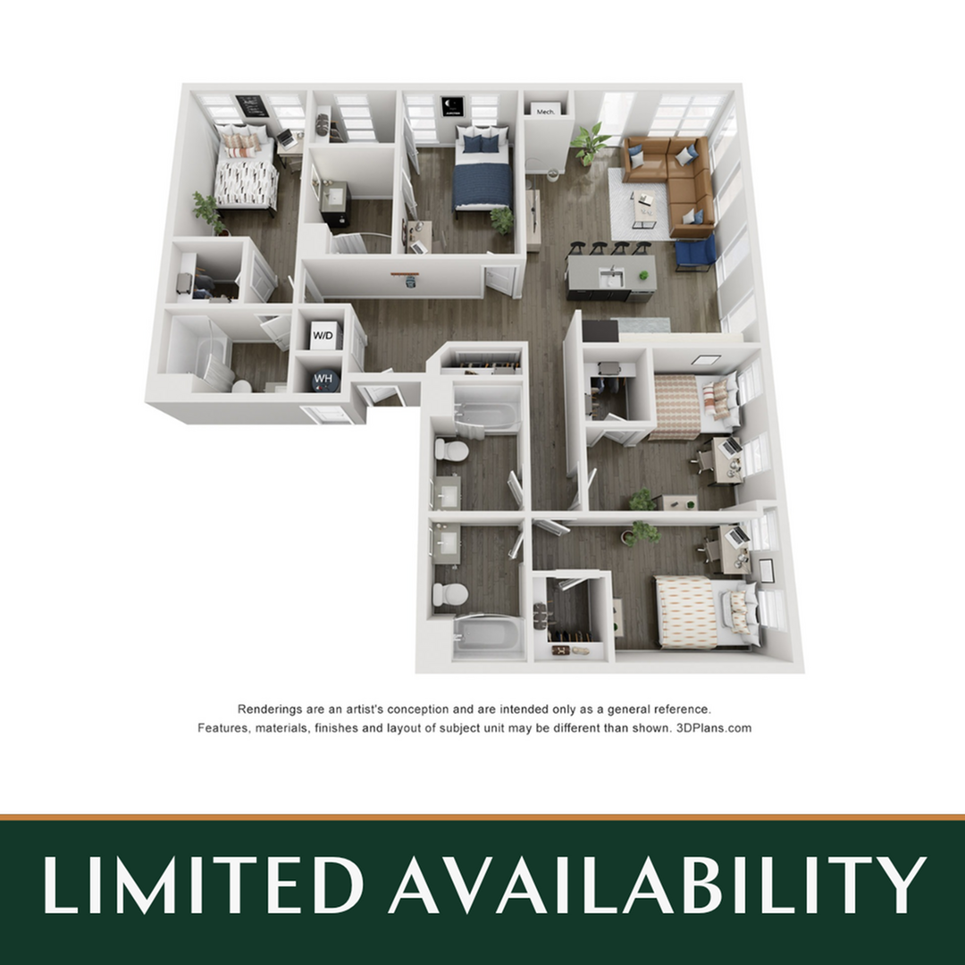 Floor plan layout diagram for 4BR/4BA - D3