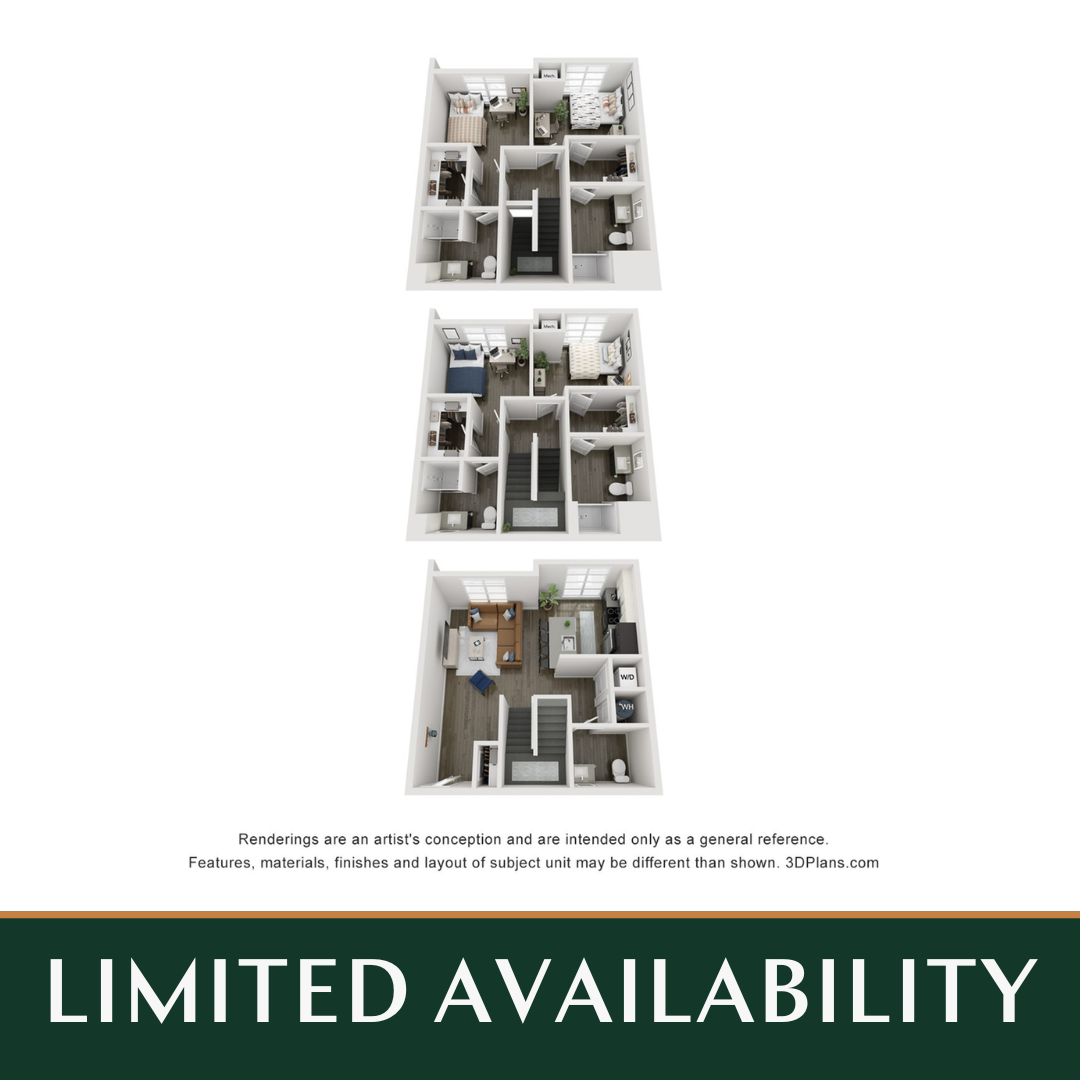 Floor plan layout diagram for 4BR/4.5BA - D4 Townhome
