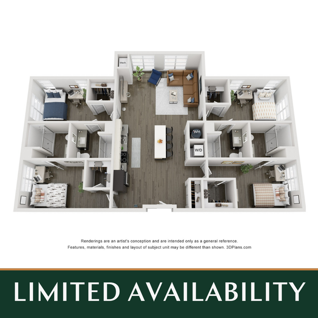 Floor plan layout diagram for 4BR/4BA - D2