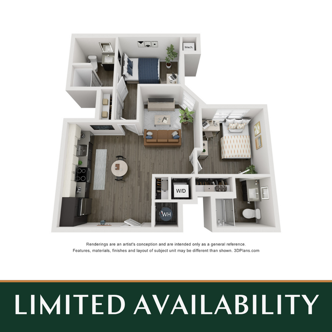 Floor plan layout diagram for 2BR/2BA - B2