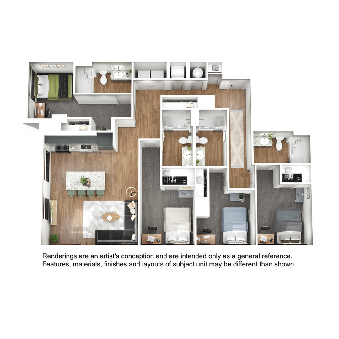 Floor plan layout diagram for 4BR/4BA - D4