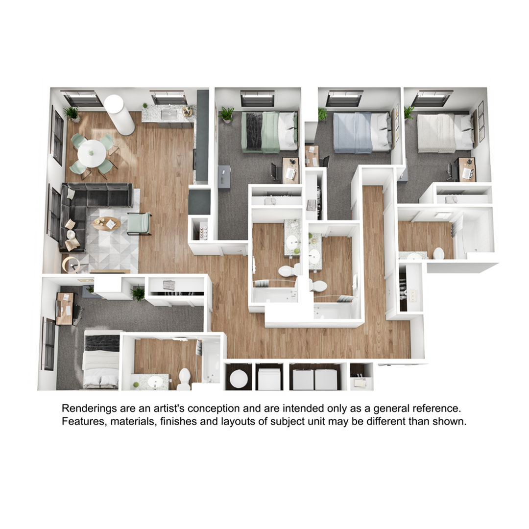 Floor plan layout diagram for 4BR/4BA - D5