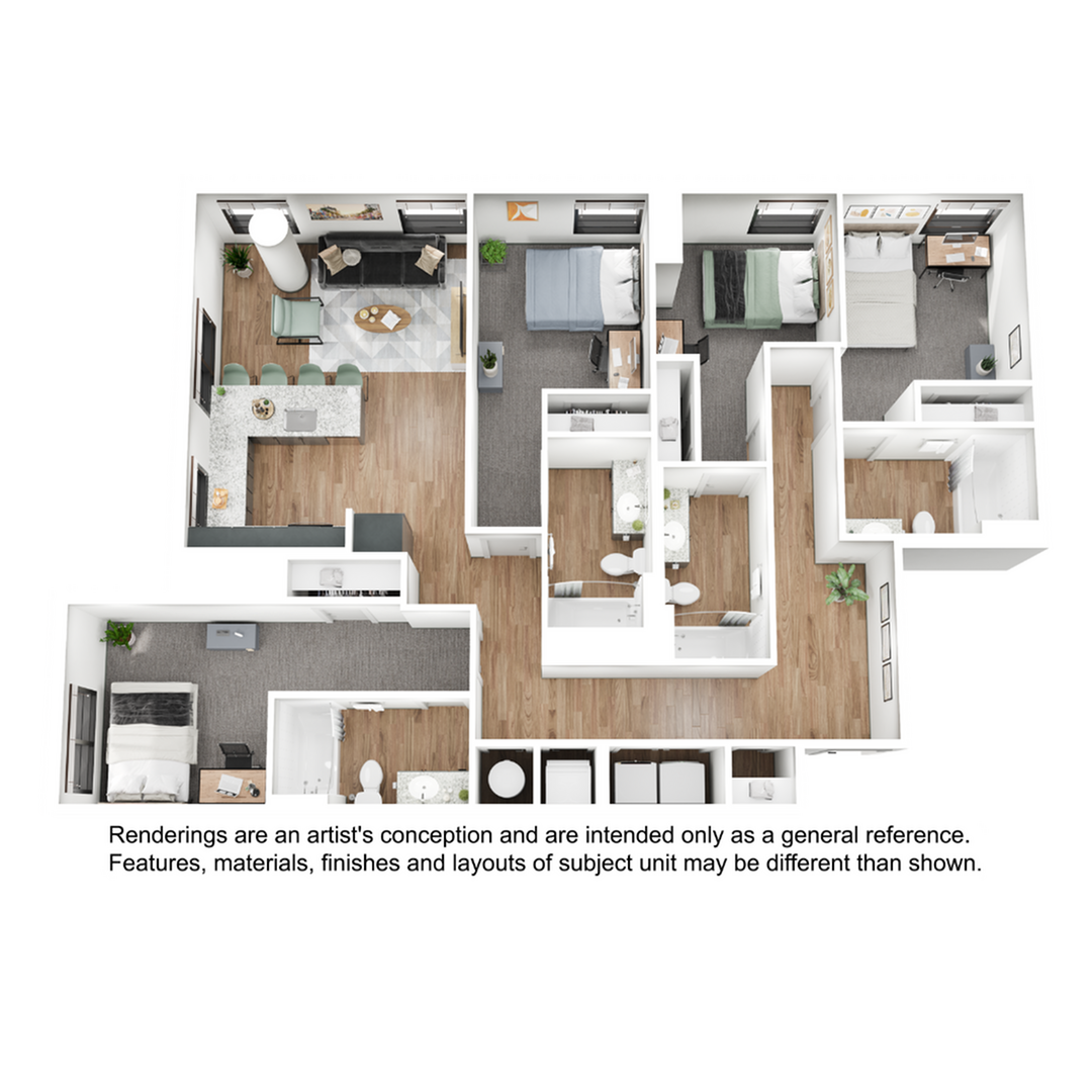 Floor plan layout diagram for 4BR/4BA - D7