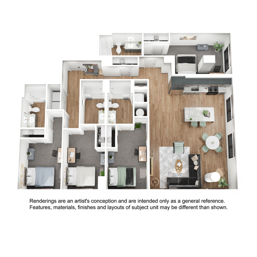 Floor plan layout diagram for 4BR/4BA - D9