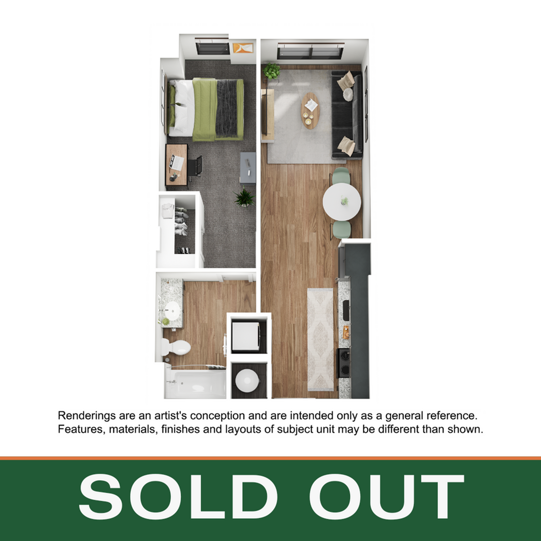 Floor plan layout diagram for 1BR/1BA - A4