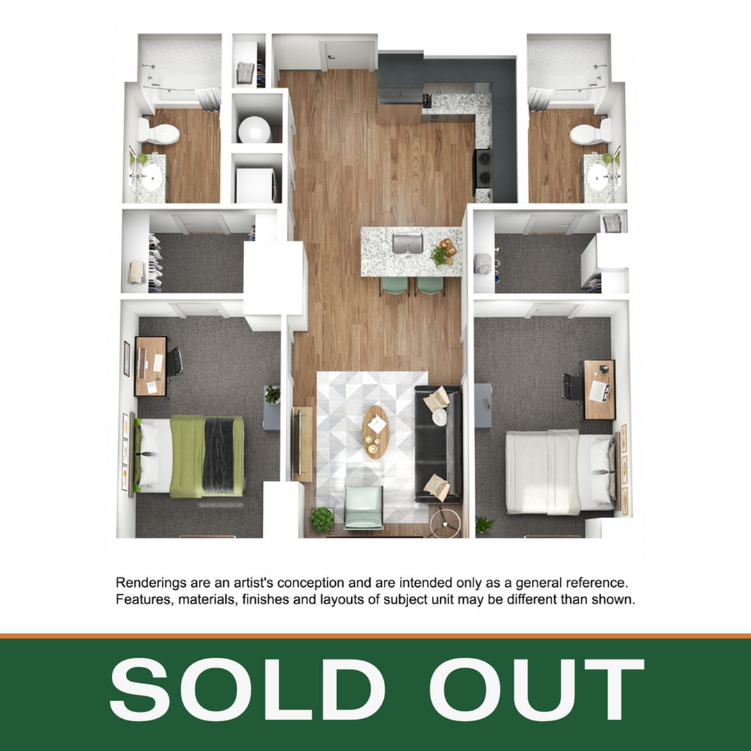 Floor plan layout diagram for 2BR/2BA - B4