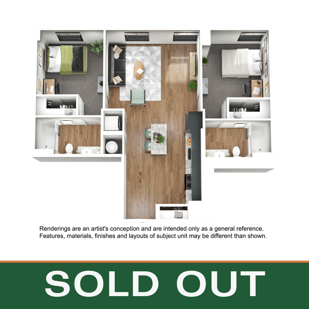Floor plan layout diagram for 2BR/2BA - B5